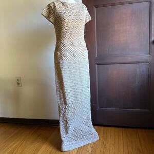 ZARA | Taupe / Natural Crochet Macrame Short Sleeve Maxi Dress | Small
